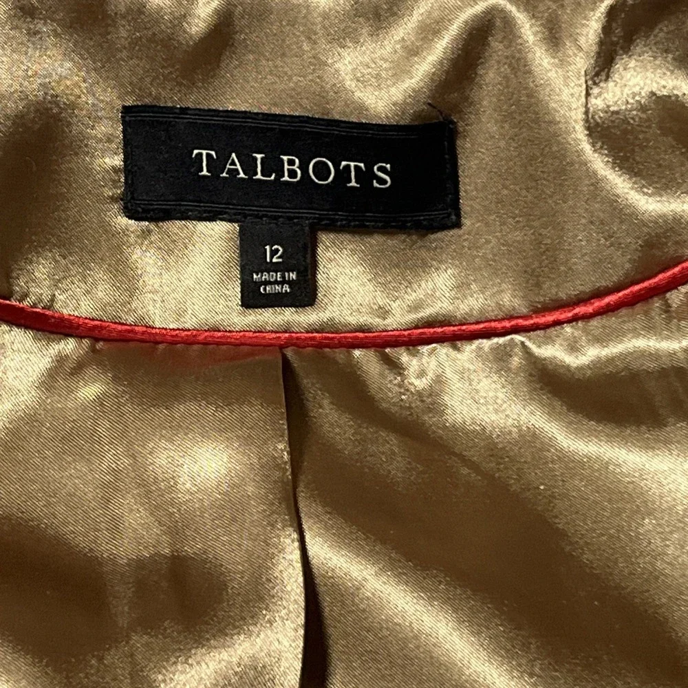 Talbots Tweed Jacket Size 12 Brown & Metallic Woven Full Zip Lined Career Blazer